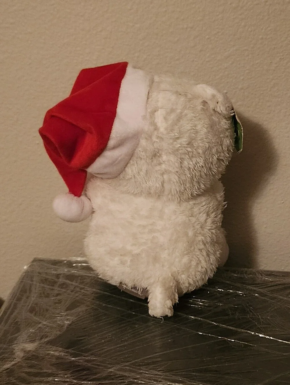 Hallmark White Plush Bear with Red Santa Hat and Peppermint Pillow